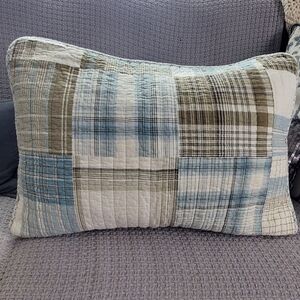 Nautica 2 Quilted Plaid Blue Brown White Shams. Standard.